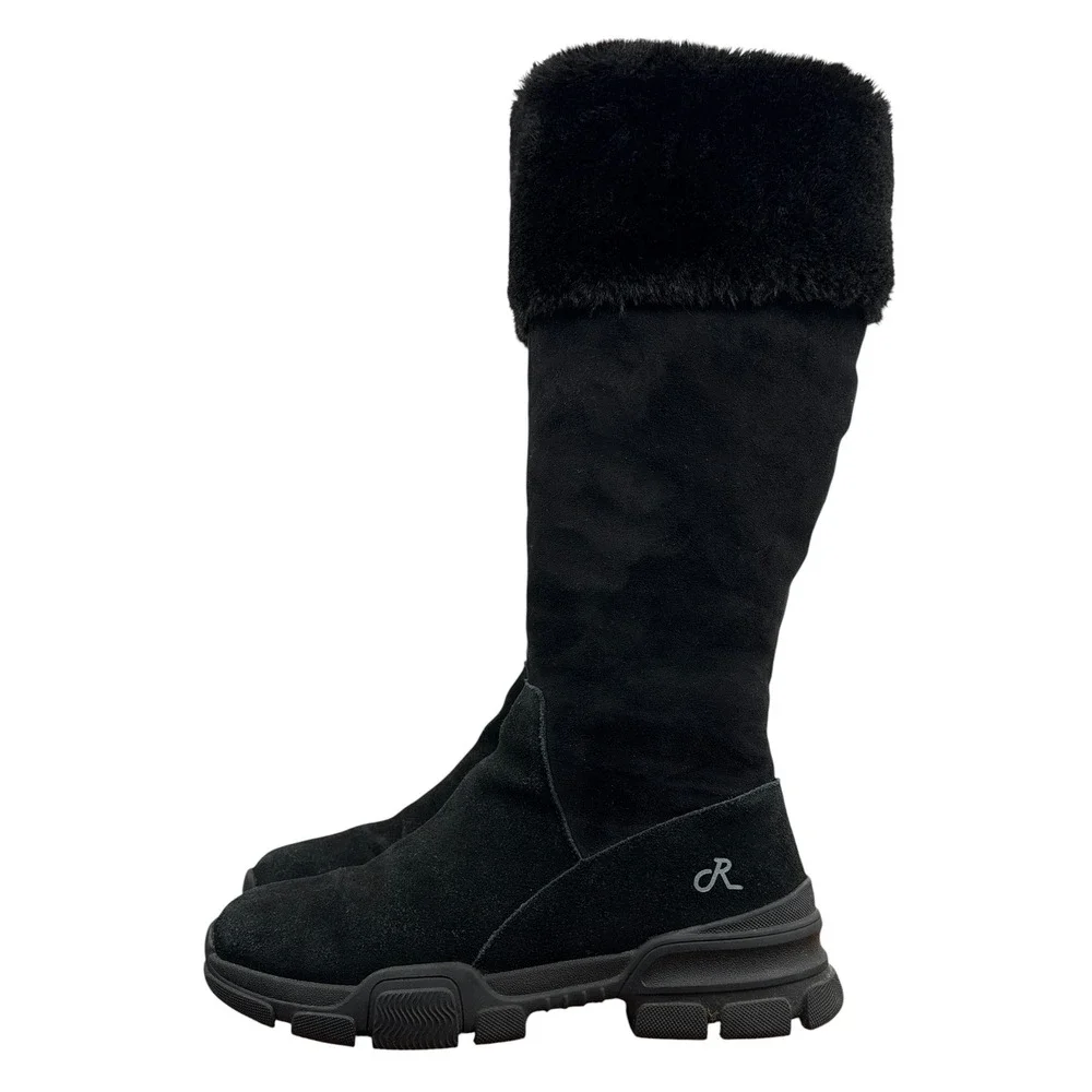 Religious Comfort Stranger Cuff Boot Women SZ 7 Black Waterproof Faux Fur Suede